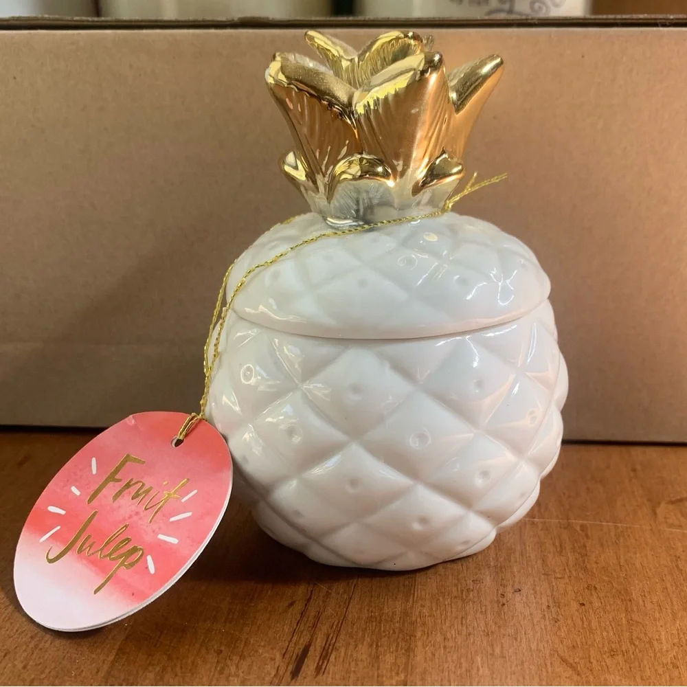 West Elm Fruit Julep Scented Candle in a White Ceramic Pineapple Home Decor Jar